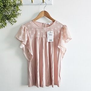 NWT DR2 By Daniel Rainn Pale Blush Embroidered Floral Flutter Sleeve Size XS